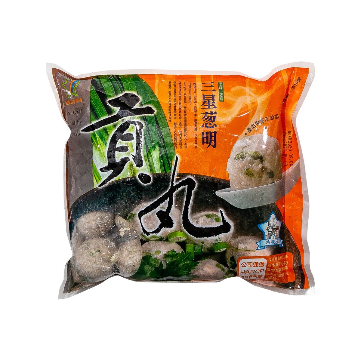 SUNSHIN frozen meat balls with spring onion, packaged in an orange pouch