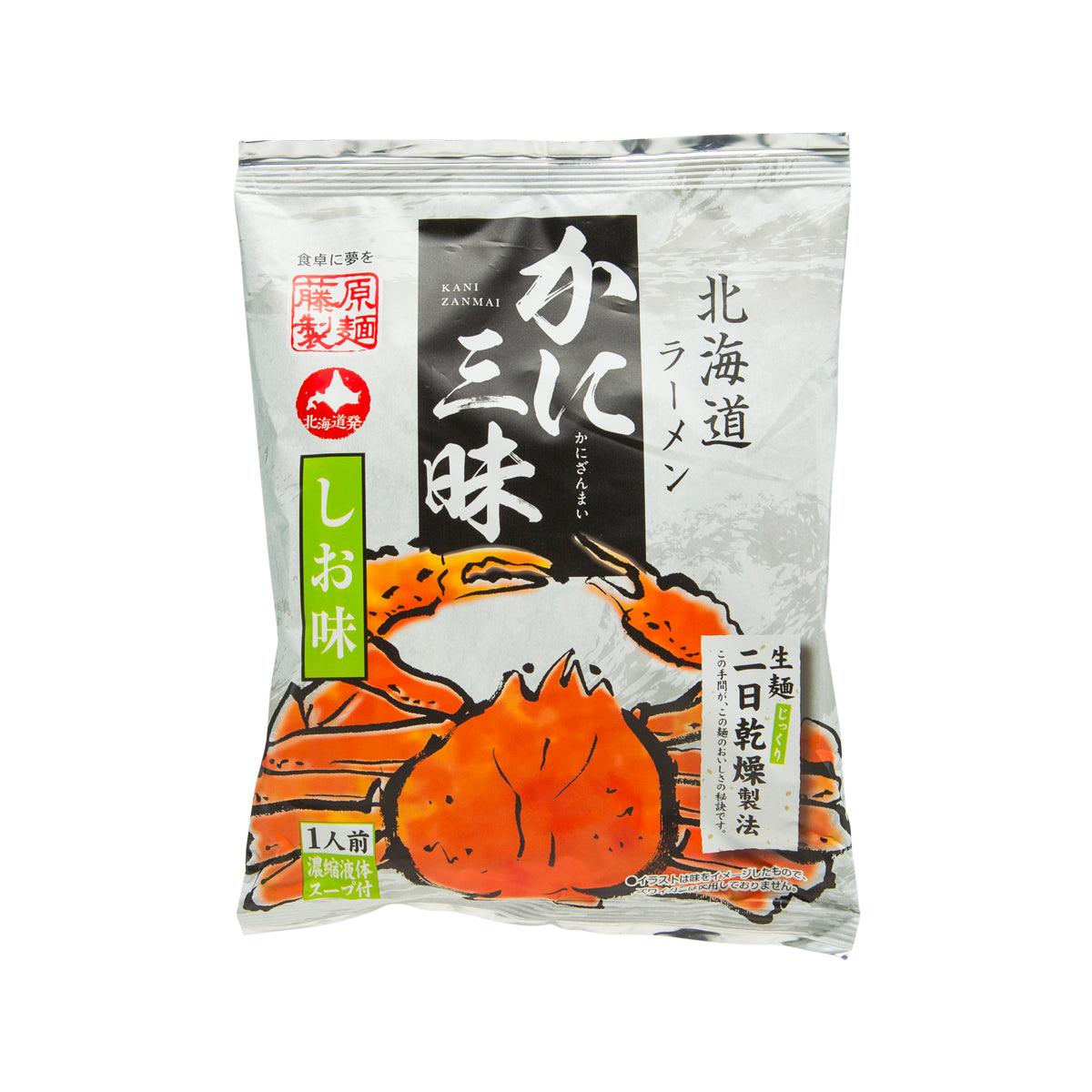 Salt ramen seasoning packet with illustrated crab and Japanese text