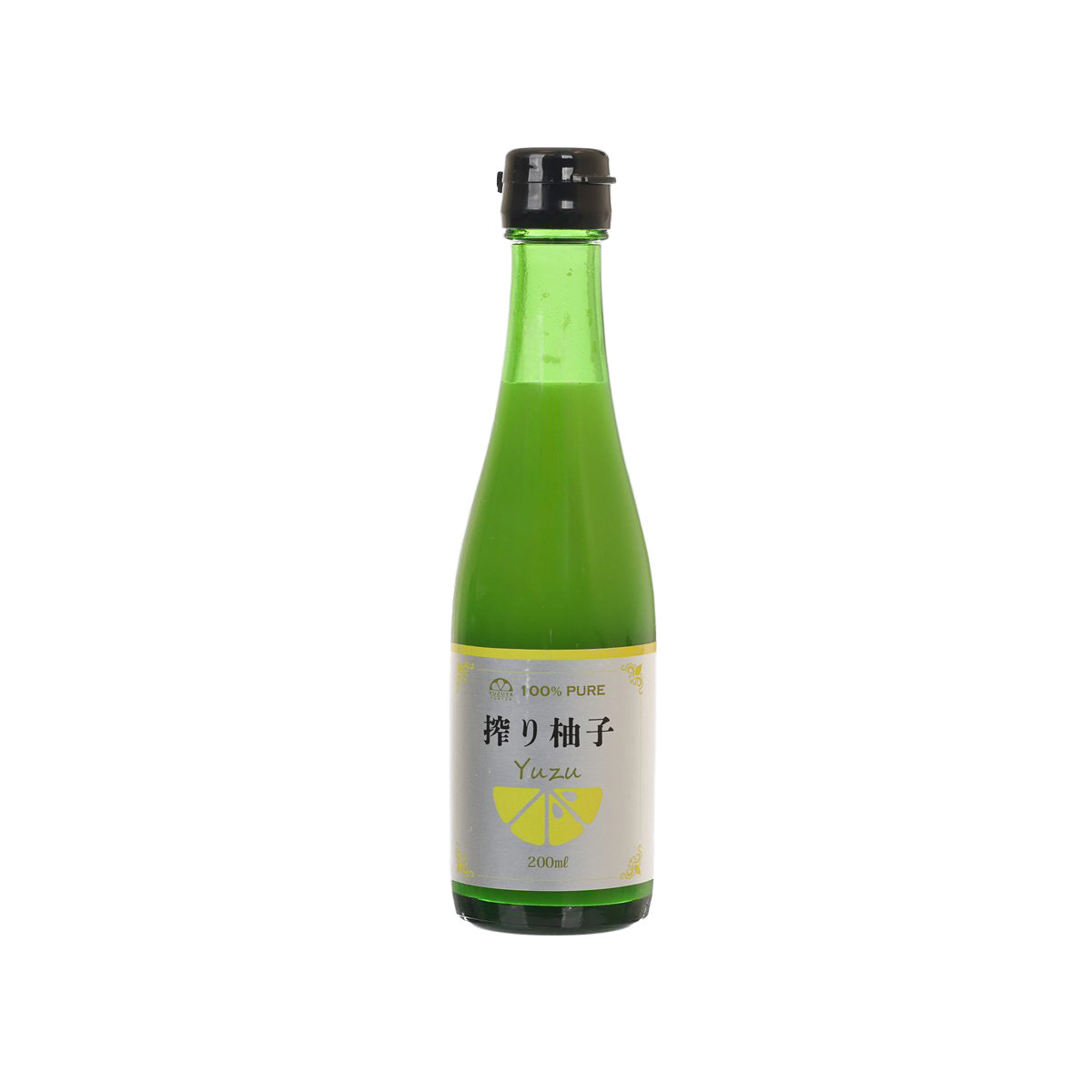 YUZUYA HONTEN yuzu citrus juice bottle, 200 mL, green glass with black cap