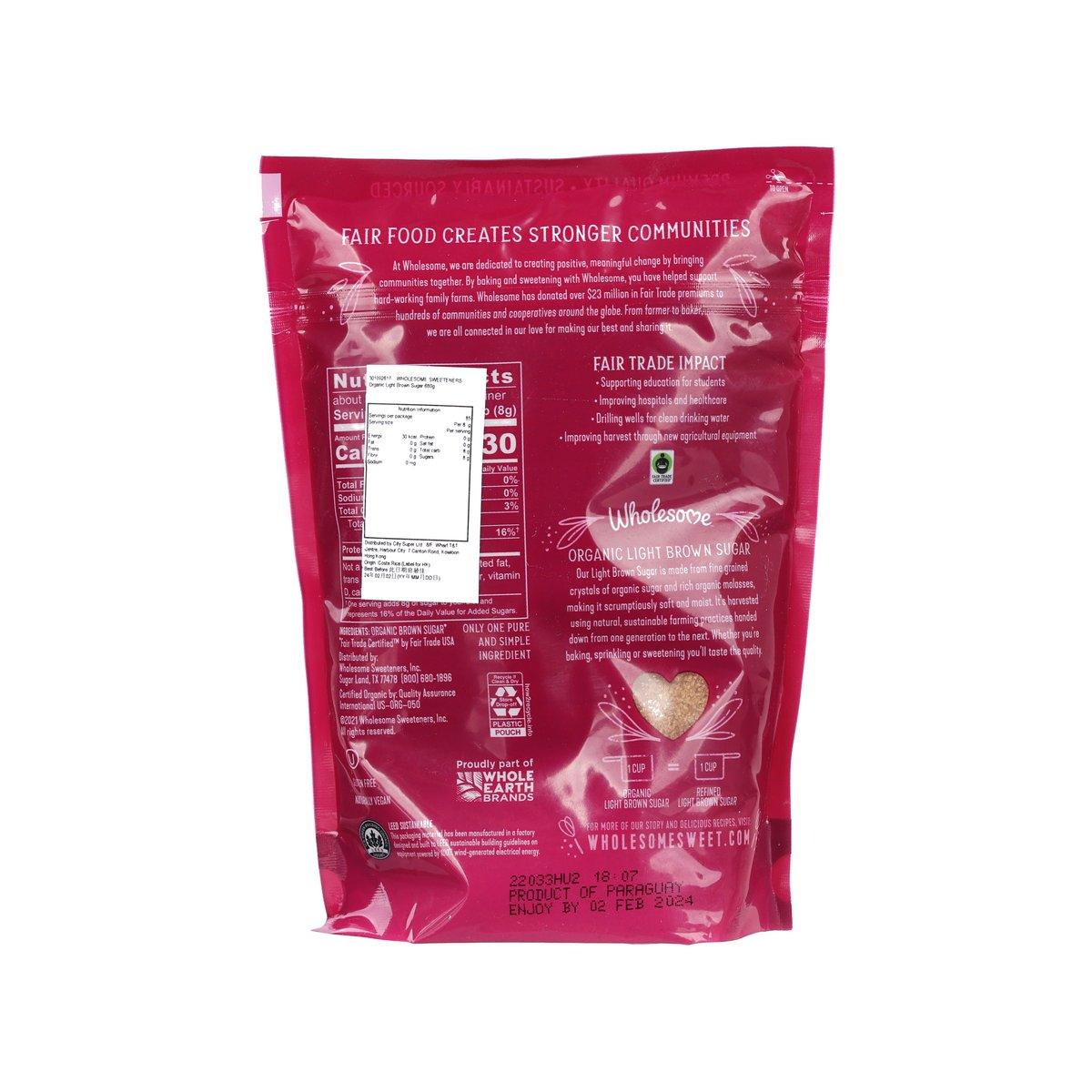 Organic light brown sugar pouch backside with nutrition and ingredients
