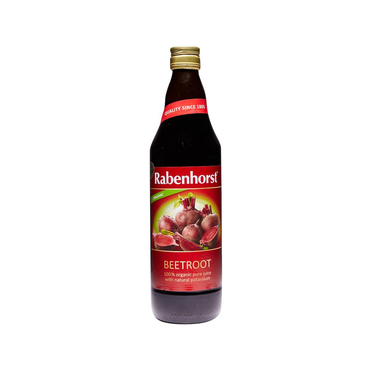 RABENHORST organic beetroot juice bottle, 750 mL, front label with beet illustrations