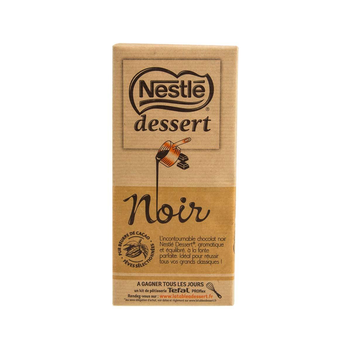 Black dessert baking chocolate package, NESTLE logo, front view, 205g