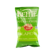 KETTLE jalapeno potato chips bag, green package with HOT! label