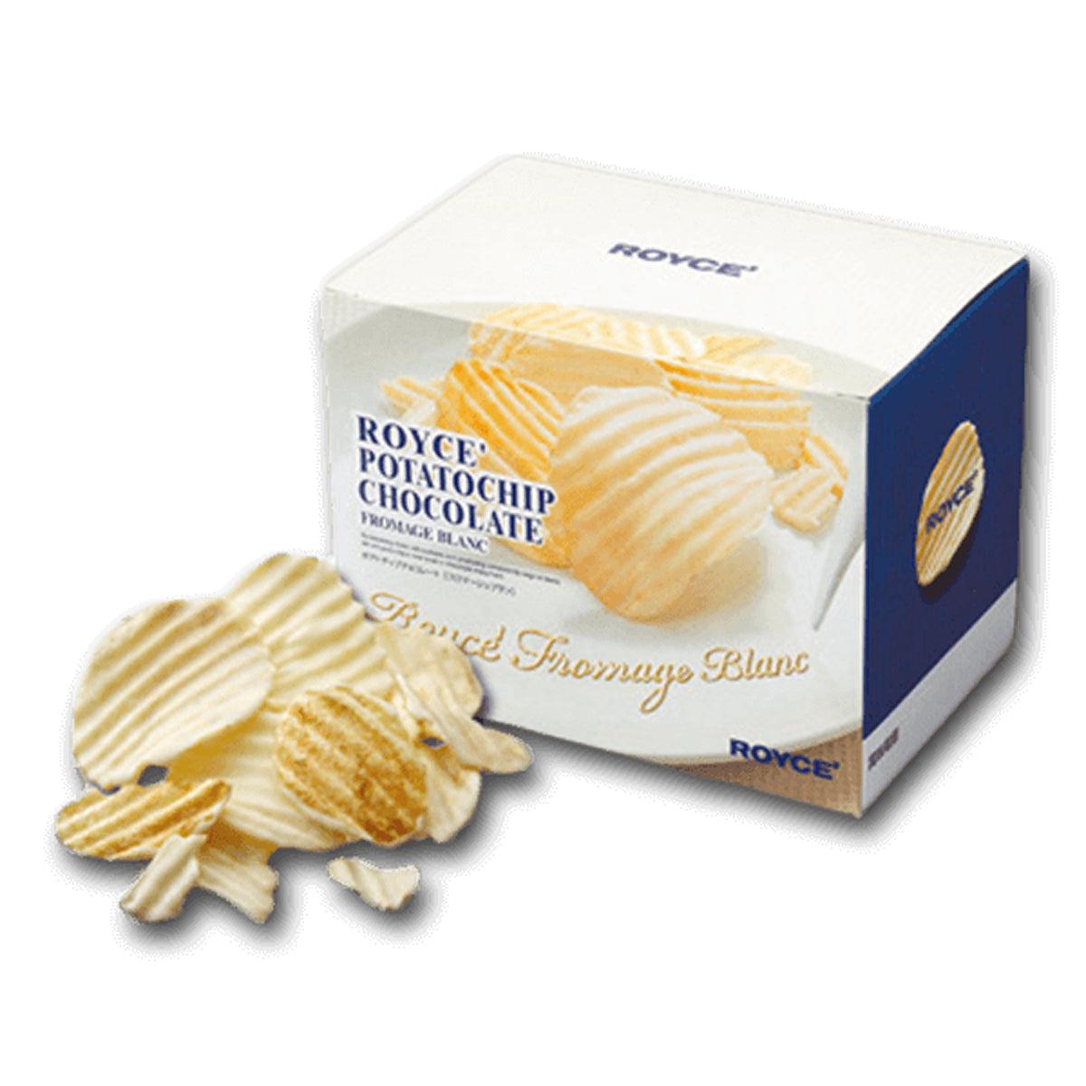 Royce potatochip chocolate white chocolate & cheese, boxed, with chips shown