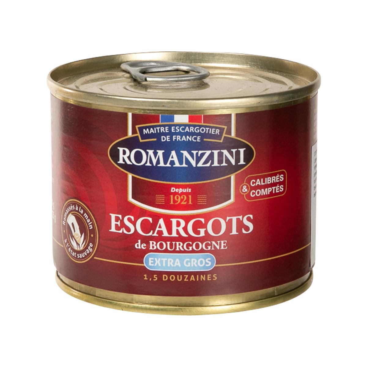 Burgundy ROMANZINI escargots tin, extra gros, 200g label with gold lid