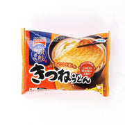 Kitsune udon noodle soup pack with orange and brown front label