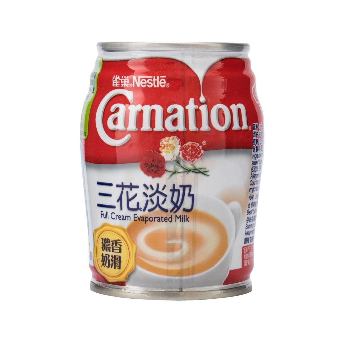 Evaporated milk can with Carnation Full Cream label, red and white, 150g
