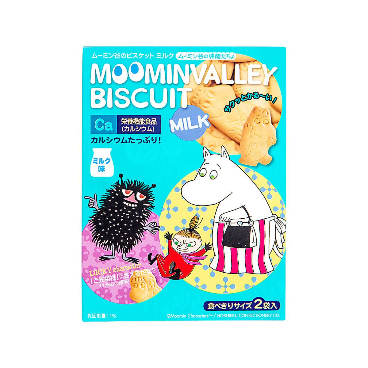 HOKURIKU Moominvalley milk biscuits package with Moomin characters and biscuit photo