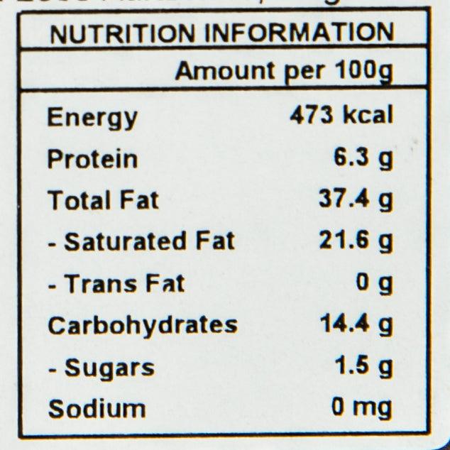 Nutrition information panel for dark chocolate, amount per 100g