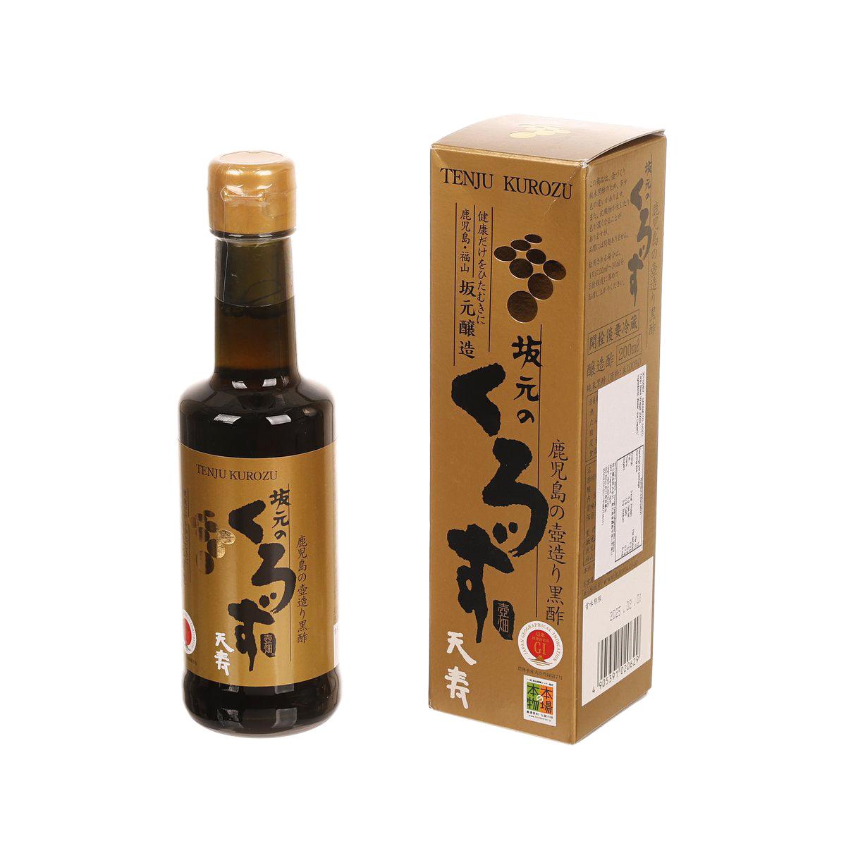 SAKAMOTO JYOZO Tenju black vinegar bottle with gold cap and cardboard box