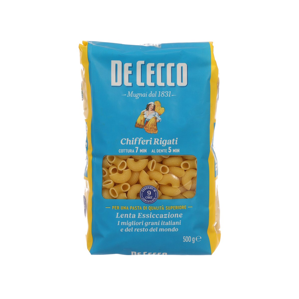 DE CECCO Chifferi Rigati pasta 500 g bag with ridged tube pasta window