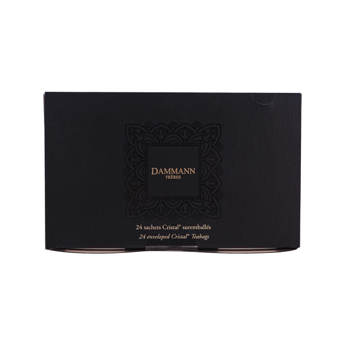 DAMMANN Earl Grey tea bag gift box, black with DAMMANN logo and 24 envelopes text