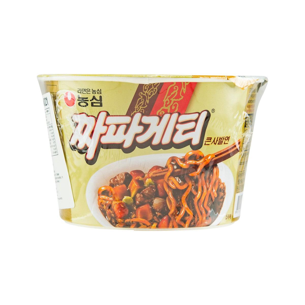 Jjajang big bowl noodle cup, front view with lid and noodle artwork