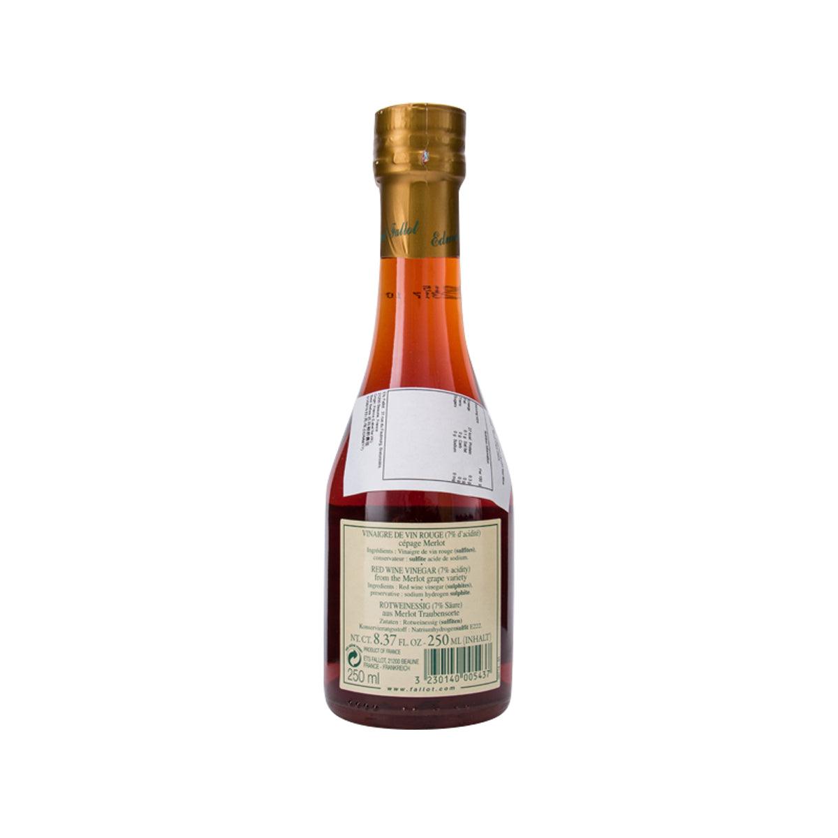 EDMOND FALLOT red wine vinegar bottle, back label text visible, 250 mL