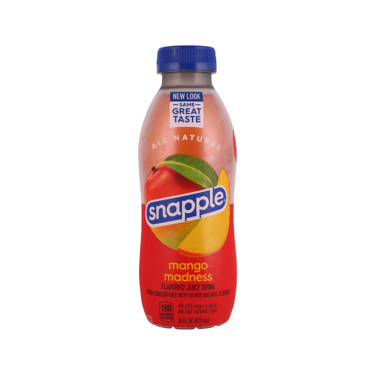 SNAPPLE Mango Madness juice drink bottle, 473 mL, blue cap