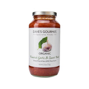 DAVE'S GOURMET Organic roasted garlic & sweet basil pasta sauce jar