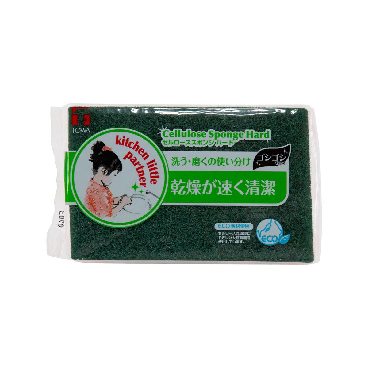 Cellulose kitchen sponge scrubber, green hard scrubbing pad in sealed package