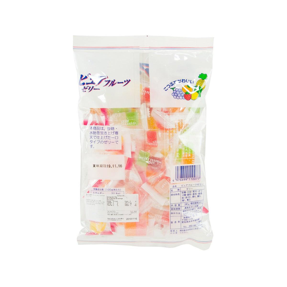Fruit-flavored jelly candy bag, back label with barcode and text