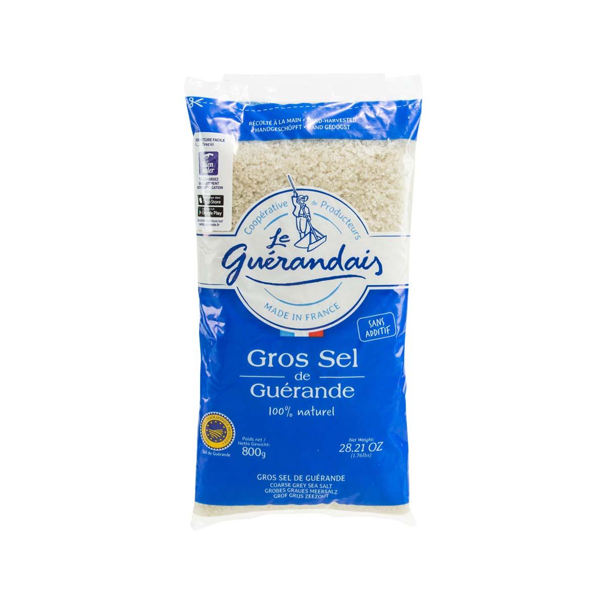 Coarse grey sea salt bag (800g), front label