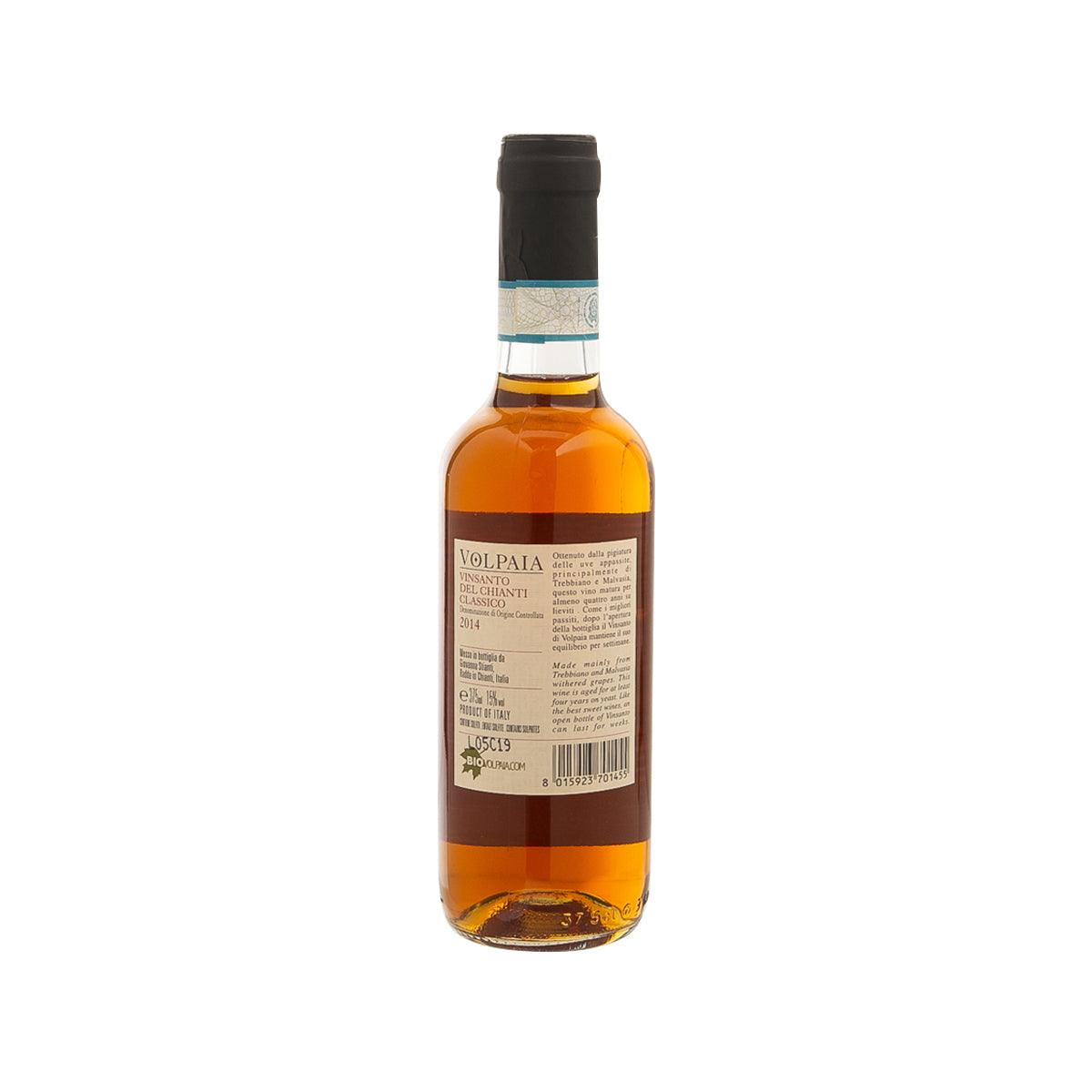 VOLPAIA Vinsanto wine bottle, amber glass, back label, 2018, 375 mL