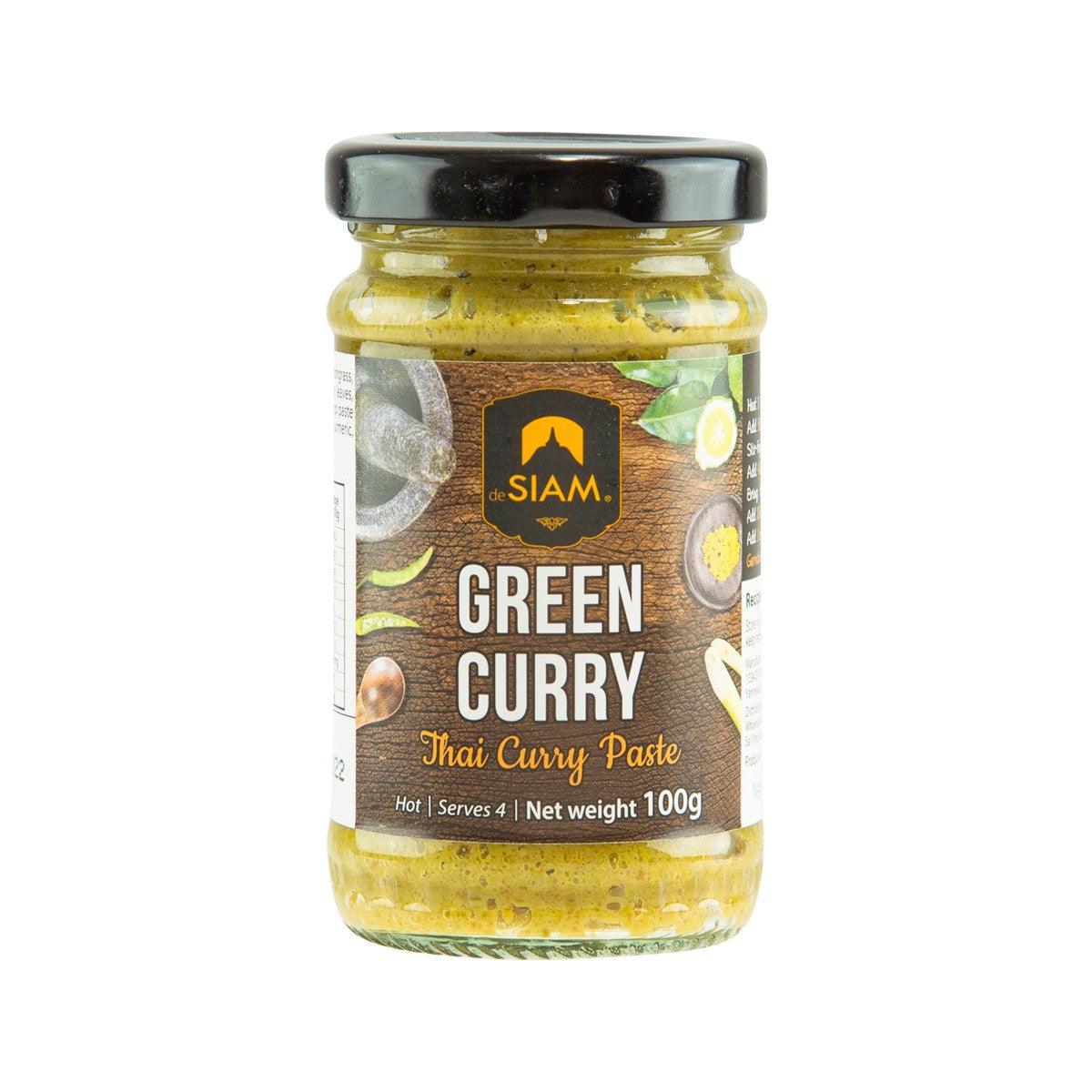 Thai green curry paste jar, 100g, black lid with green curry label