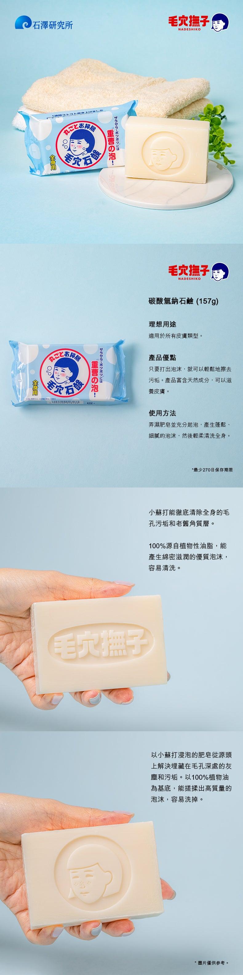 Baking soda bath soap bar held in hand with light blue wrapped pack