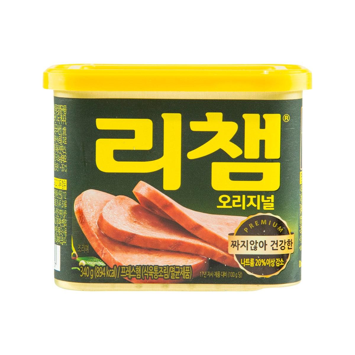 DONGWON canned ham can with sliced ham graphic, yellow-green label, 340g