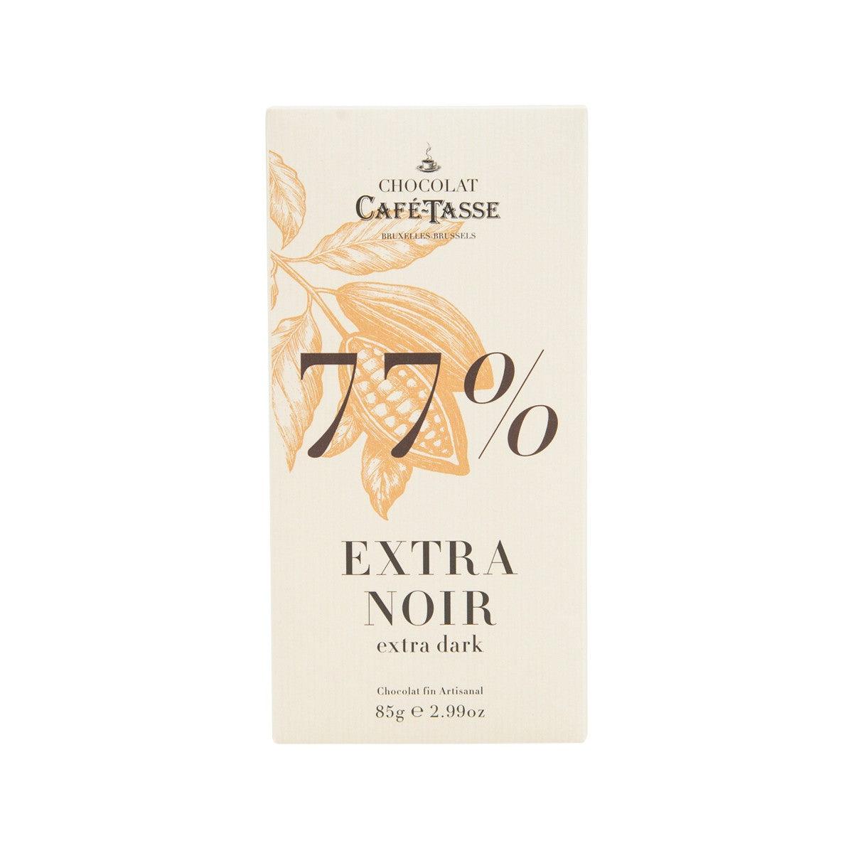 Extra dark chocolate bar wrapper, 77% cacao, 'Extra Noir', 85g