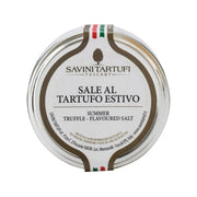 Truffle sea salt jar with SAVINI TARTUFI lid and top label, 100 g