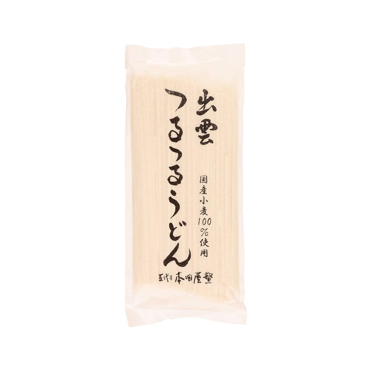 Udon noodle pack in pale beige paper bag, front Japanese label and text