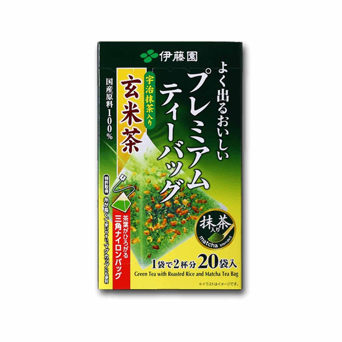 ITOEN roasted rice tea and matcha tea box, green package with 20 tea bags