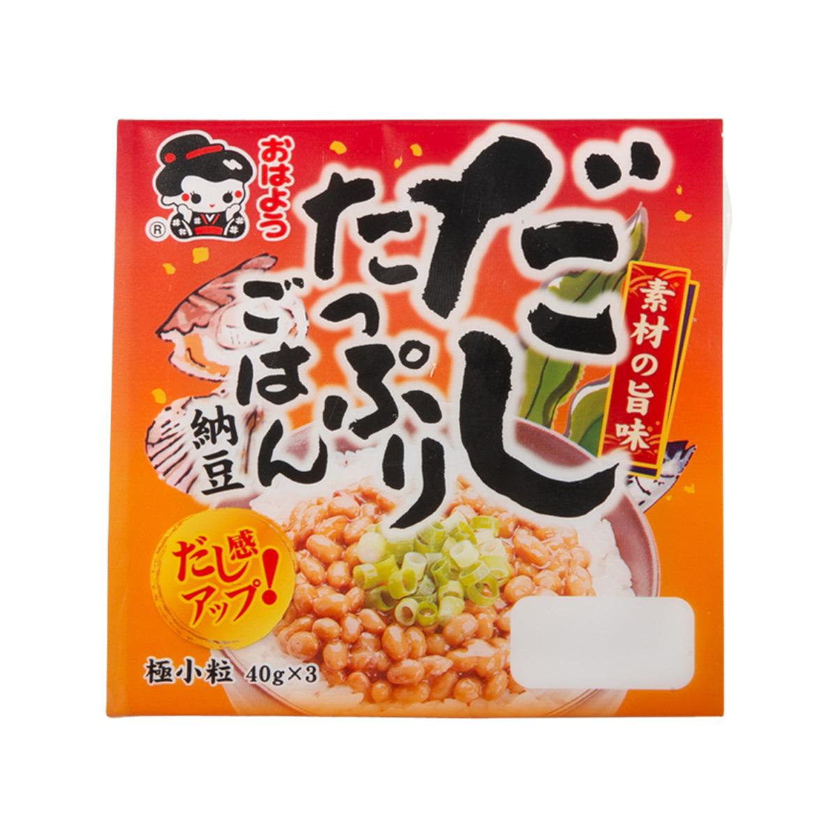 Natto seasoning packet box, orange package with natto and green garnish