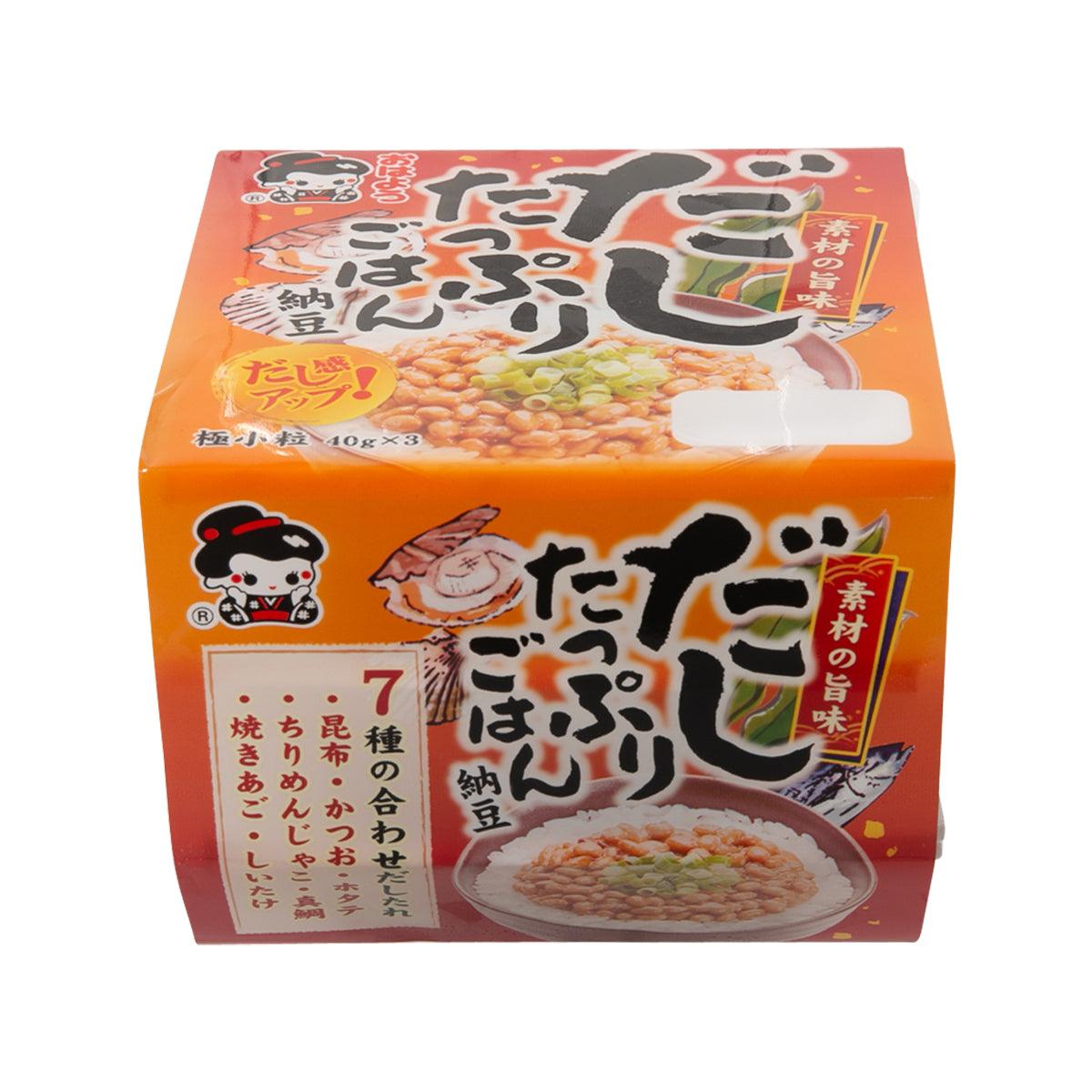 Natto box, orange carton with natto dish graphic and side seam view