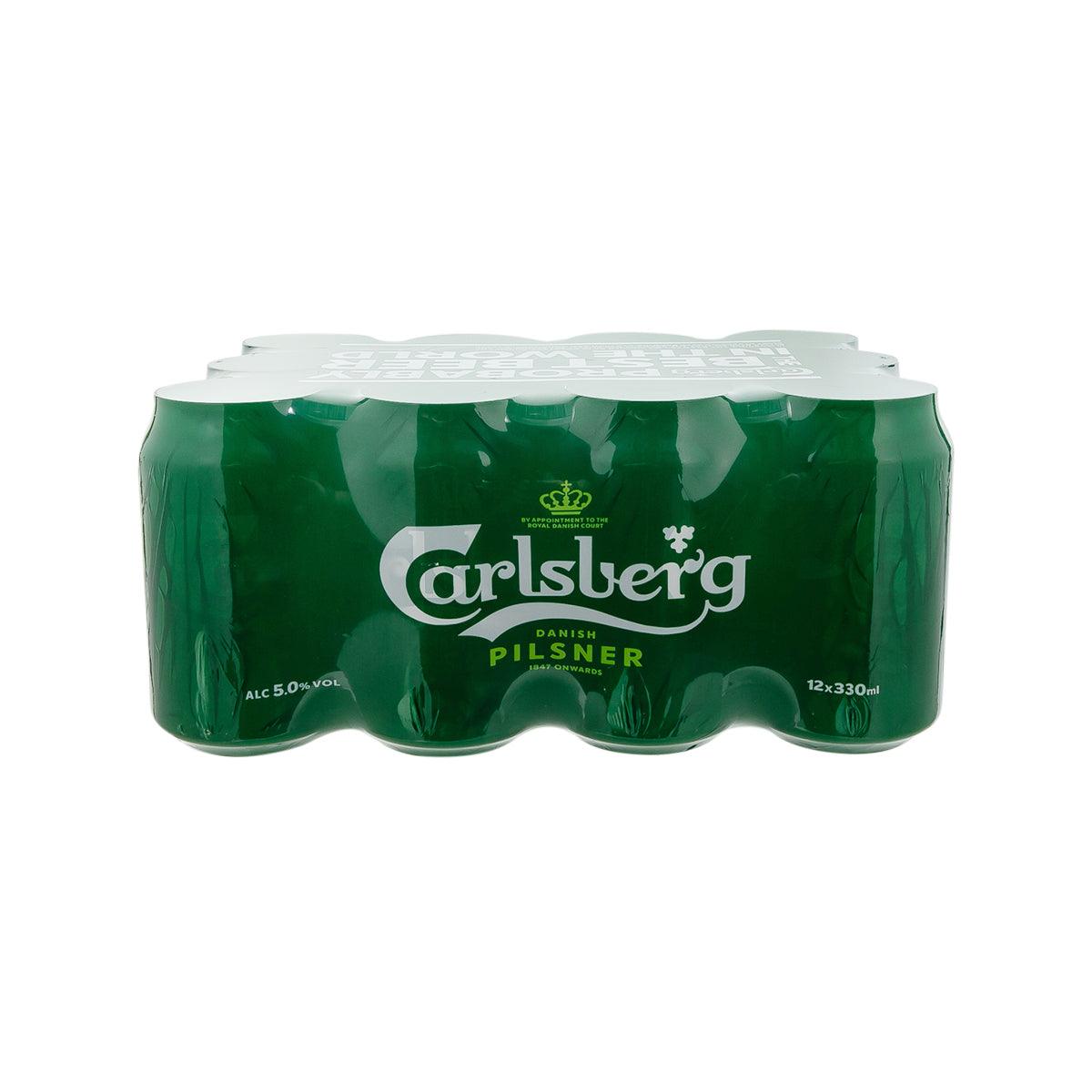 CARLSBERG Danish Pilsner beer 12-pack, green cans, 330 mL each