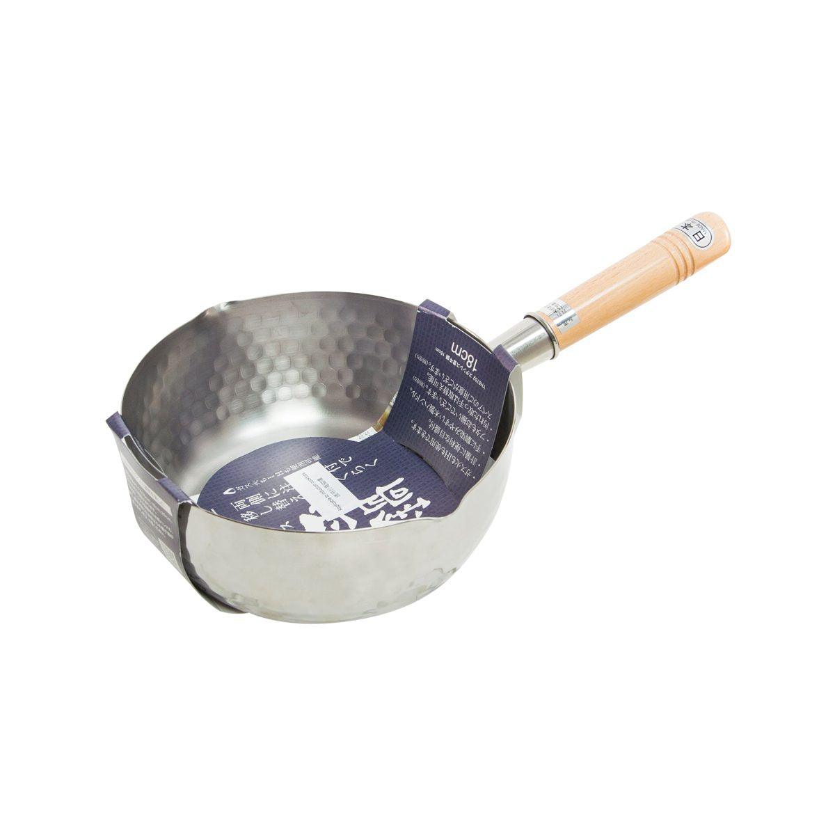 Stainless steel sauce pot with wooden handle and hammered finish, purple package sleeve