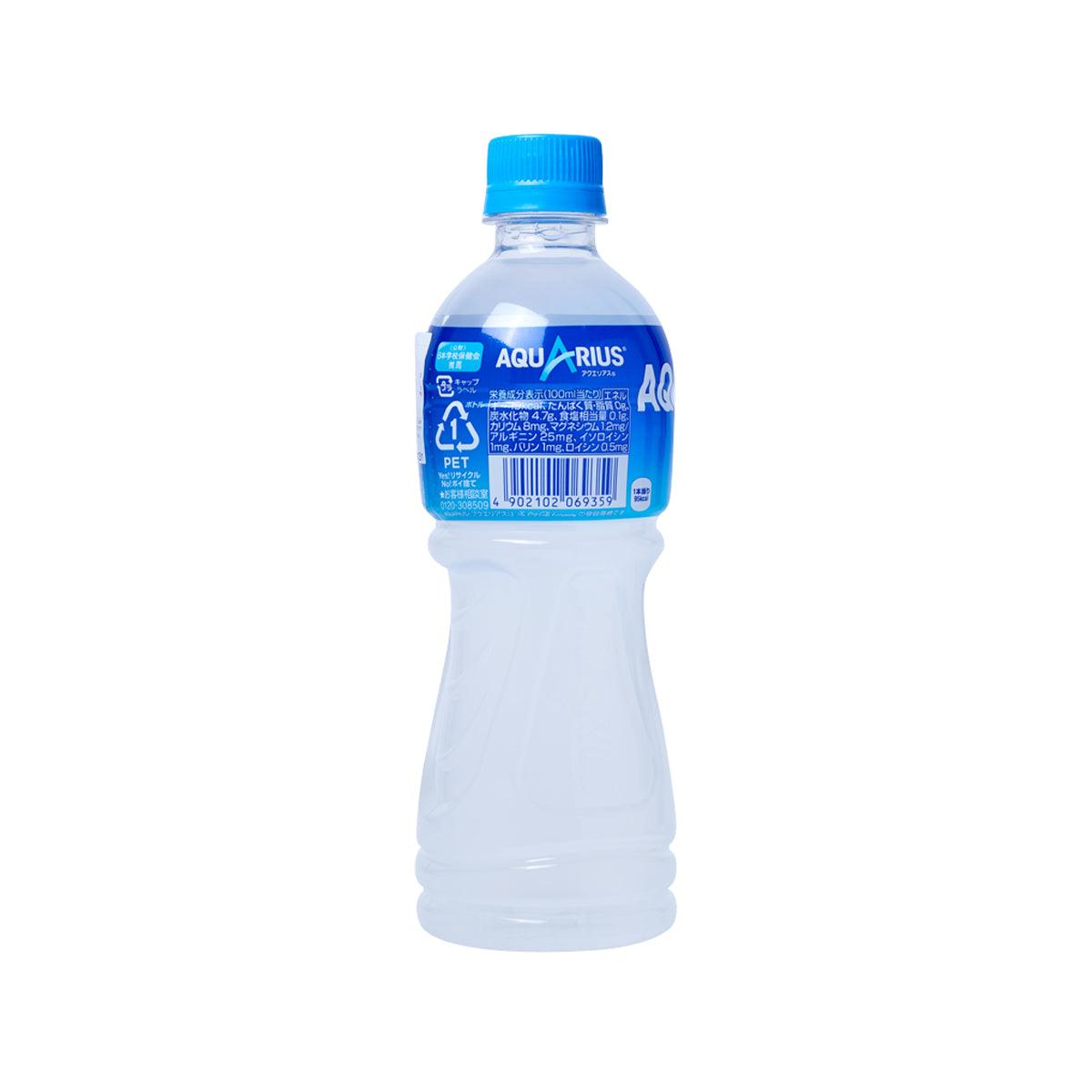 AQUARIUS sports drink bottle with blue cap and back label, 500 mL