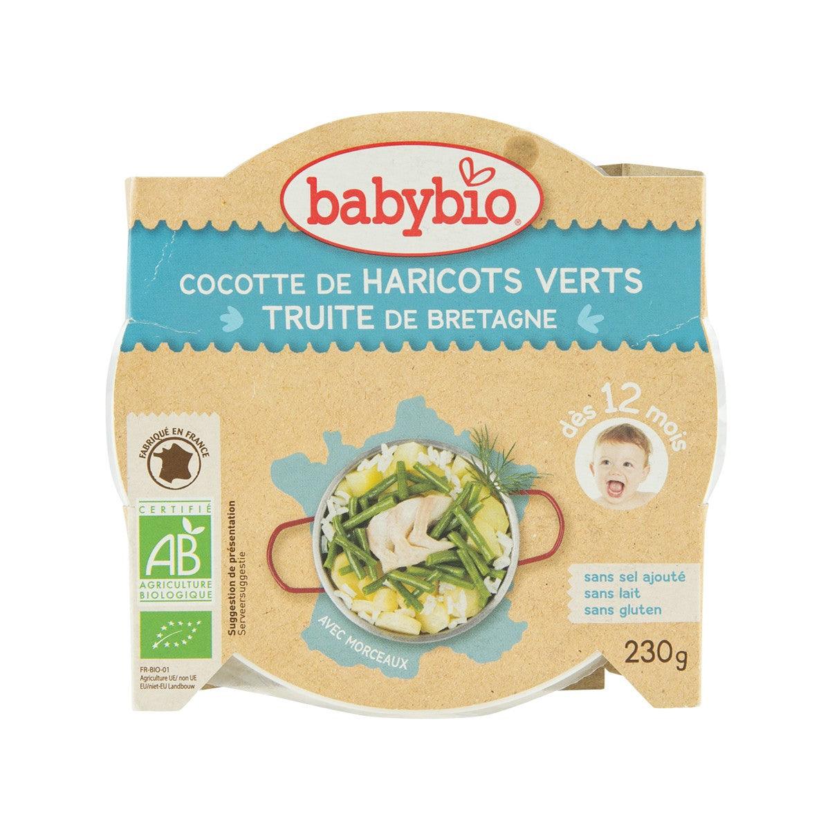 Organic baby food pouch with trout and green beans, 230 g
