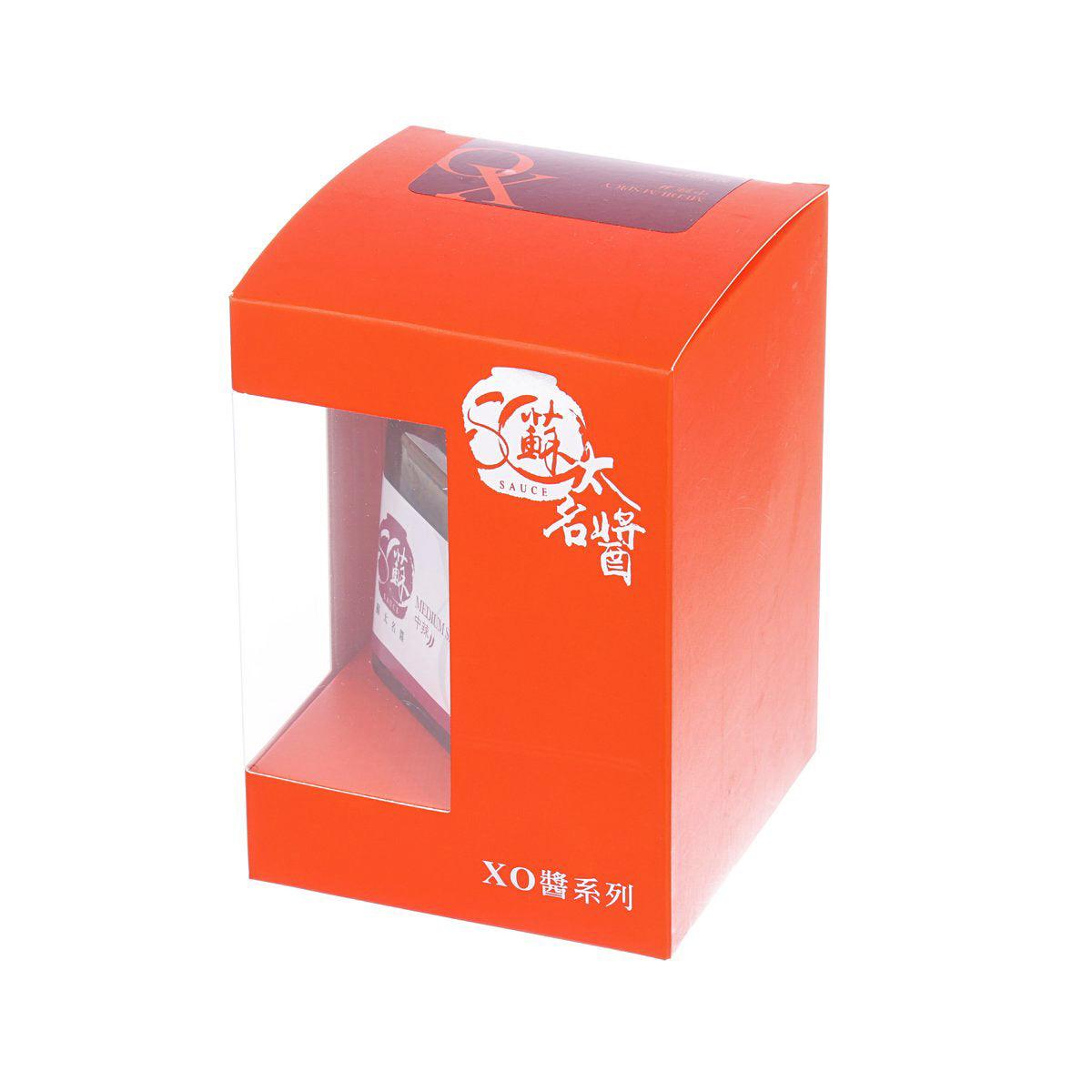MRS. SO XO medium spicy sauce box in angled side view, 190g