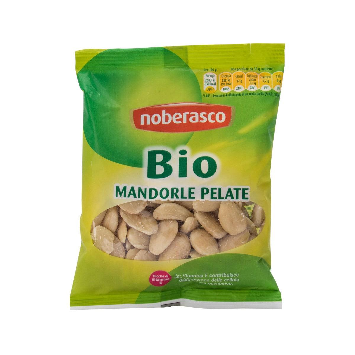 NOBERASCO organic raw peeled almonds 70g bag, front view with Bio label