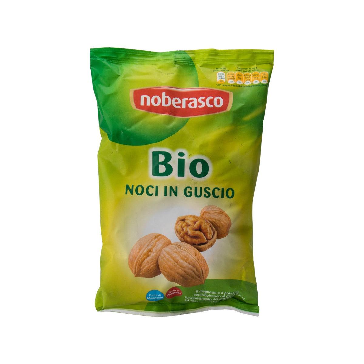 NOBERASCO organic raw walnuts in-shell bag, Bio label with walnut images