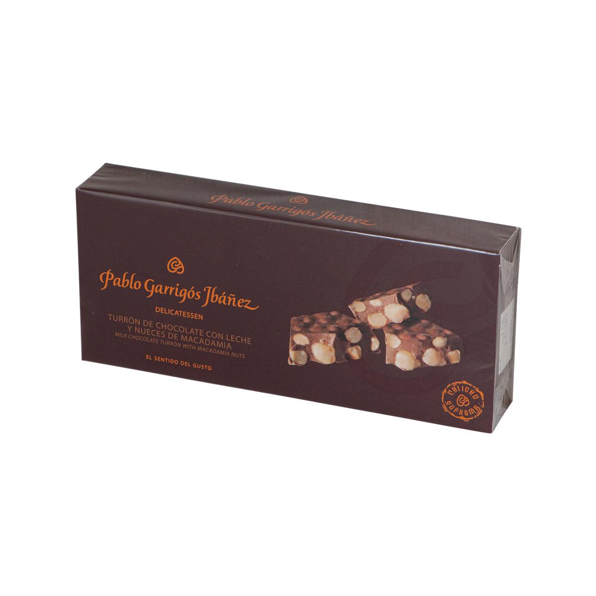 Milk chocolate turron bar with macadamia nuts, PABLO GARRIGOS IBANEZ, packaged