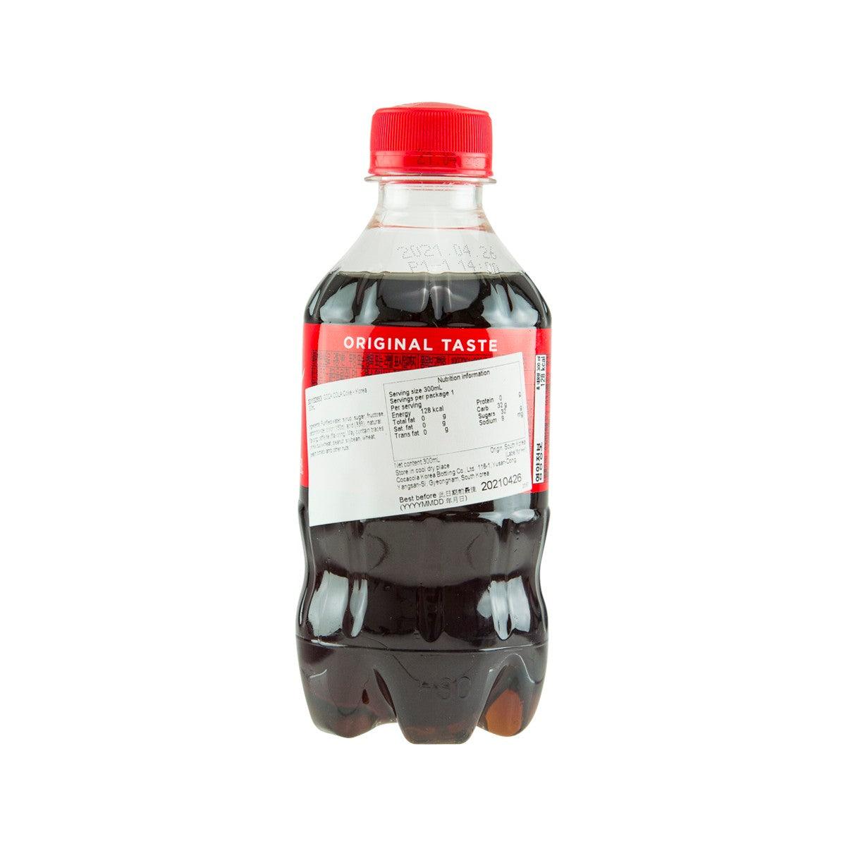 Coca-Cola 300 mL soda bottle with red cap and back label information