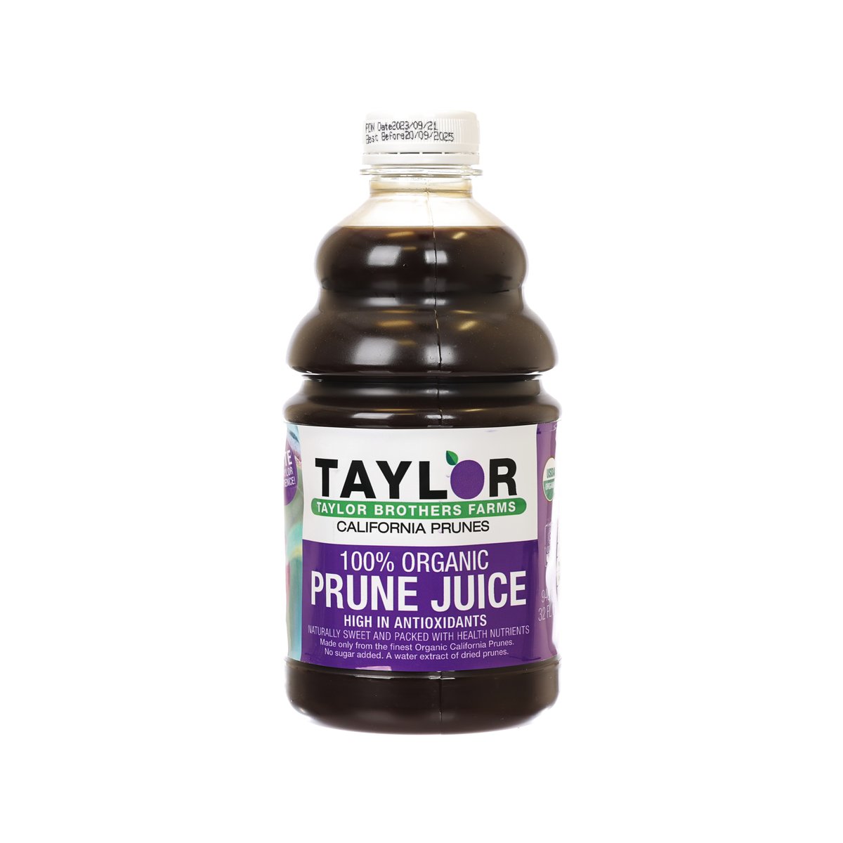 TAYLOR organic prune juice bottle, 946 mL PET, purple label