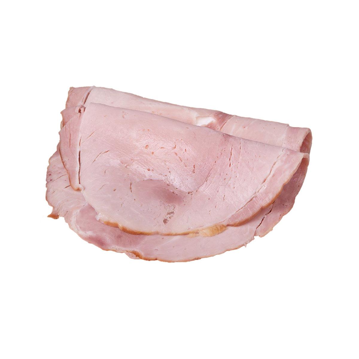 COLUMBUS applewood smoked ham slice, pink cured meat with pale rind edge