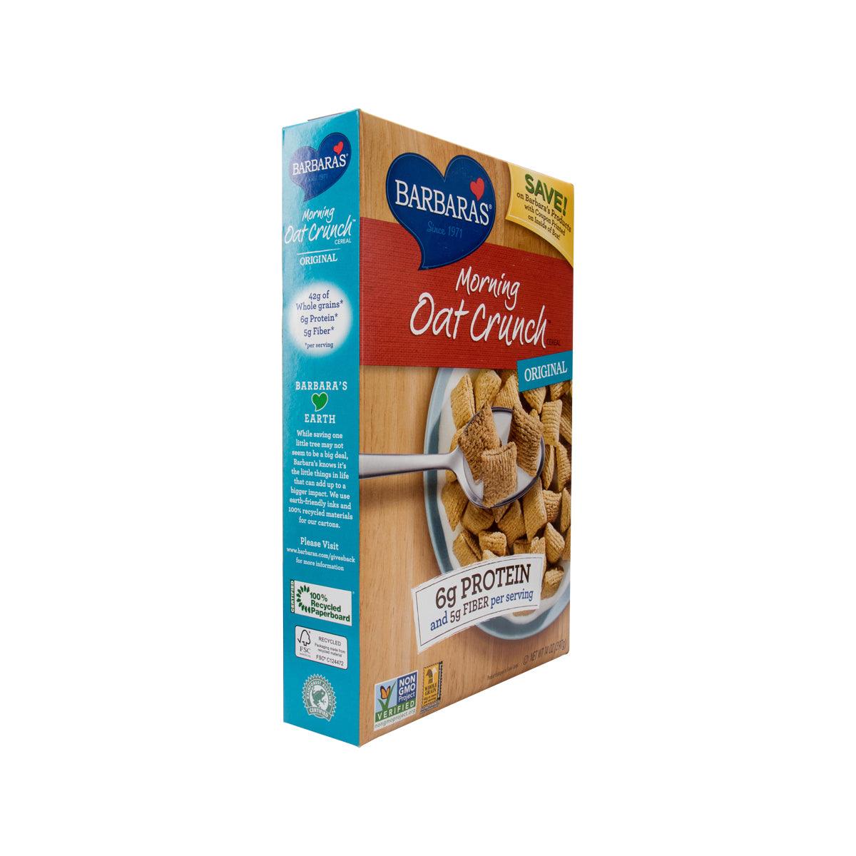 BARBARA'S oat crunch cereal box side panel with 69g protein claim