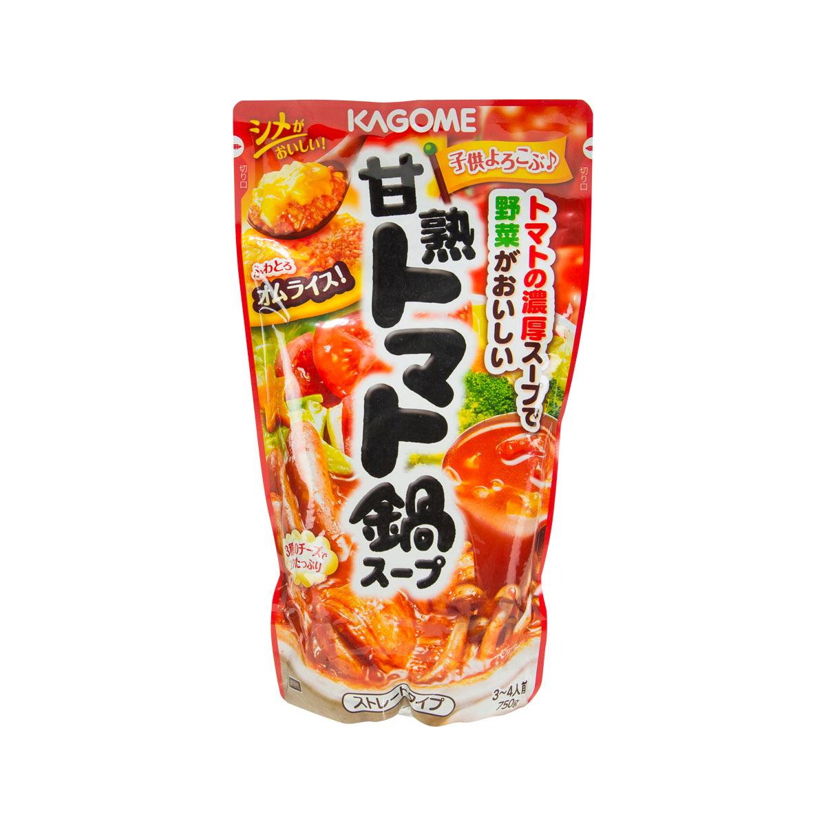 KAGOME hot pot tomato soup pouch with red-and-orange front label