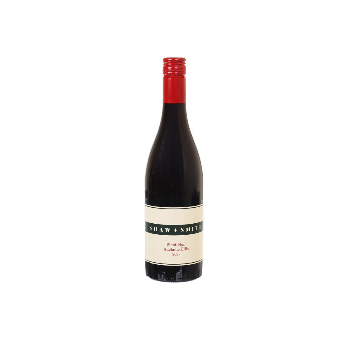 SHAW & SMITH Pinot Noir wine bottle with red cap and front label