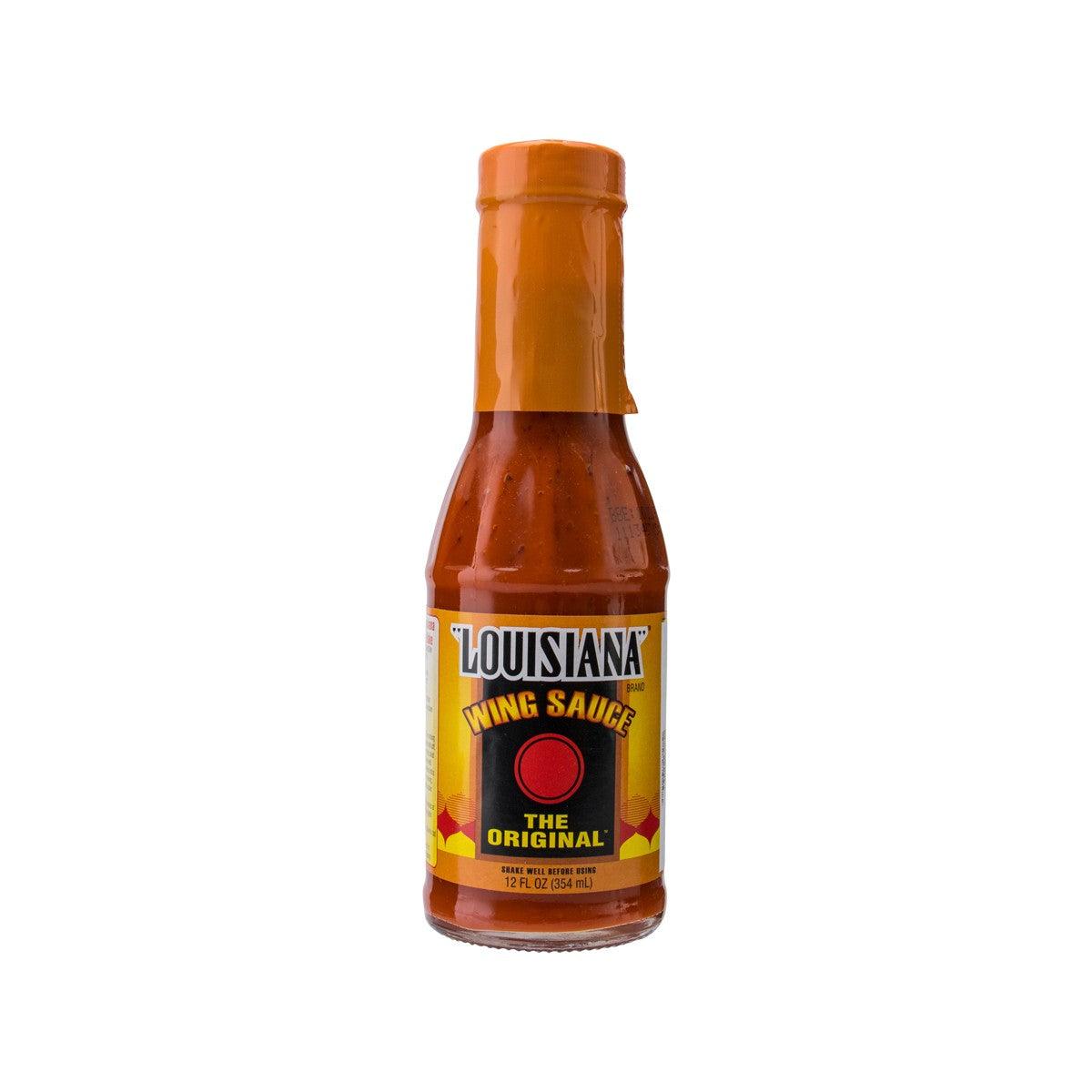 LOUISIANA Wing Sauce Original bottle, amber-brown sauce in glass bottle