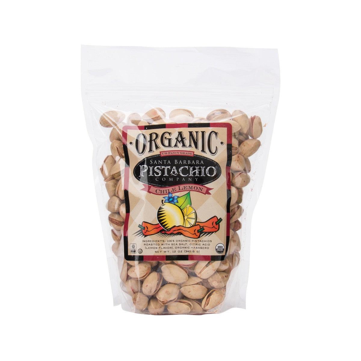 Organic pistachios bag with chili lemon flavor and pistachio label