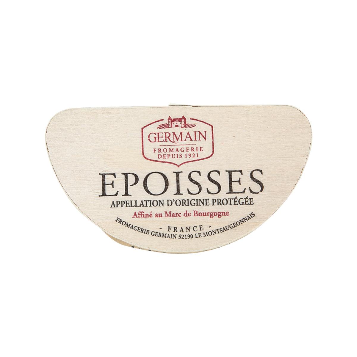 Epoisses AOP cheese wedge with Germain label, red crest, and black text
